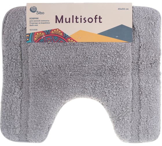 Коврик для туалета SIBO 45*55 MULTISOFT, микрофибра плюш, ворс 20мм, серый SI31030