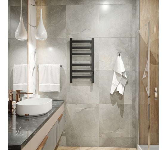Полотенцесушитель электрический Teymi Modern П(3+3) 40x80, квадратный профиль, с таймером, черный матовый E90102 ЦБ-00268988