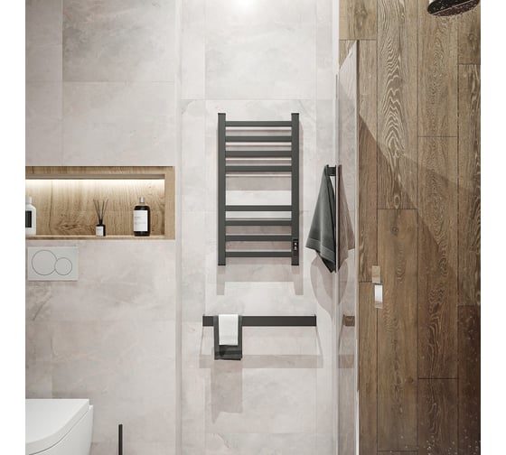 Полотенцесушитель электрический Teymi Modern П(4+4) 40x80, квадратный профиль, с таймером, черный матовый E90104 ЦБ-00268993