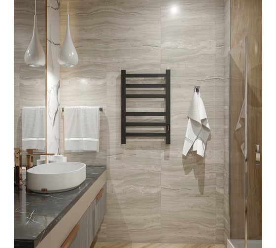 Электрический полотенцесушитель Teymi Modern П(3+3) 50x80, квадратный профиль, с таймером, черный матовый E90101 ЦБ-00268989