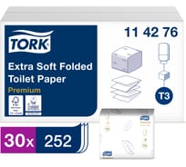 Туалетная бумага Tork Premium E Soft листовая мягкая Т3 30 пачек 114276 21524