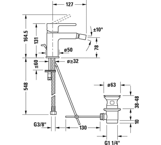 Смеситель Duravit для биде B.2 B22400001010 00000063990