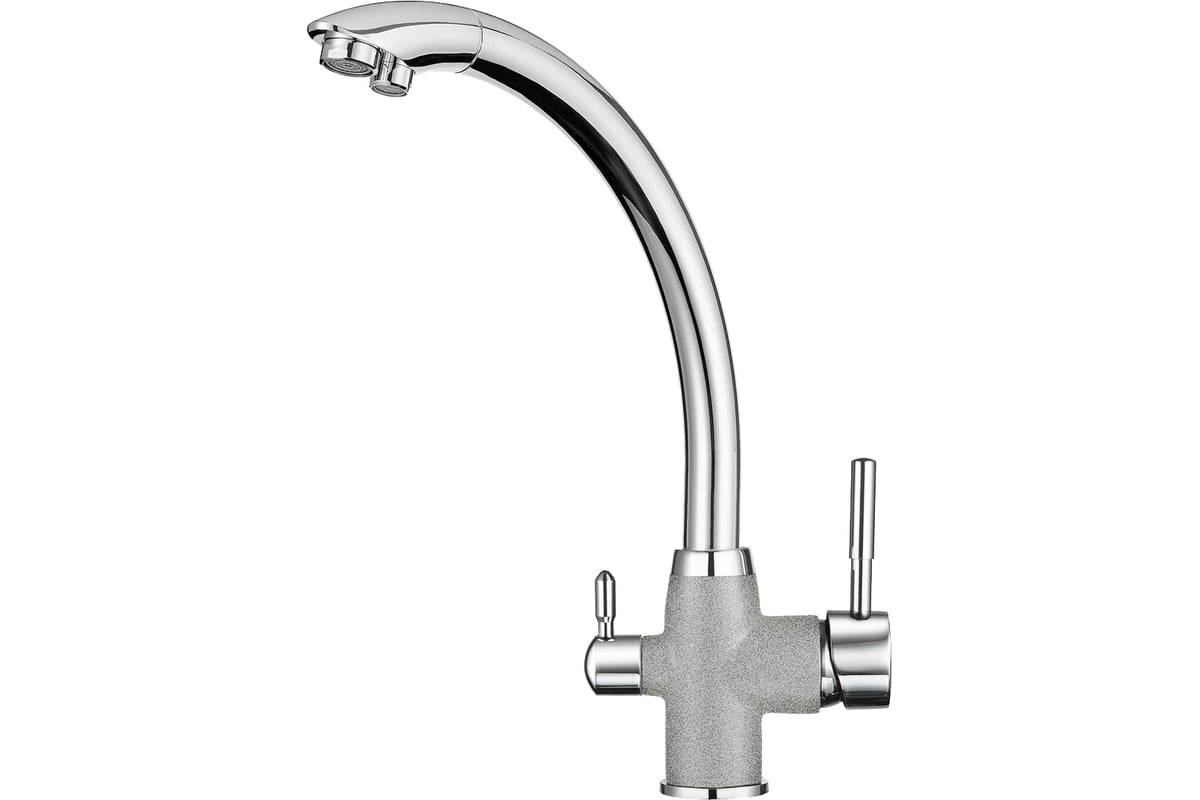 Смеситель Granula высокий с краном под питьевую воду хром/базальт GR ...