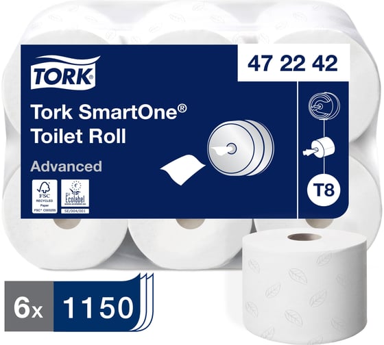 Туалетная бумага Tork SmartOne в больших рулонах, Т8, 6 рулонов 297493/472242 22166