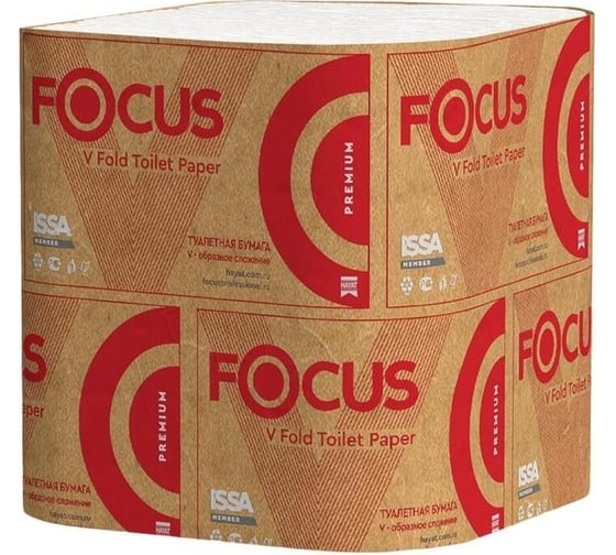 Туалетная бумага Focus для диспенсера premium, v-сложения, 2 слоя, белая, 250 листов, 15 пачек 5083735 п/э 1769751