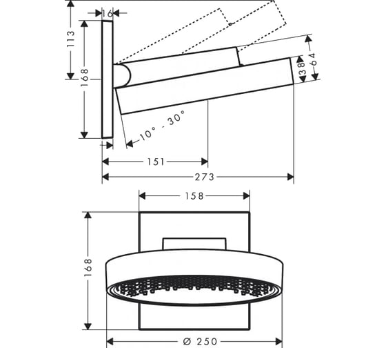 Верхний душ Hansgrohe HG Rainfinity 250 1jet 26226700 00000071031