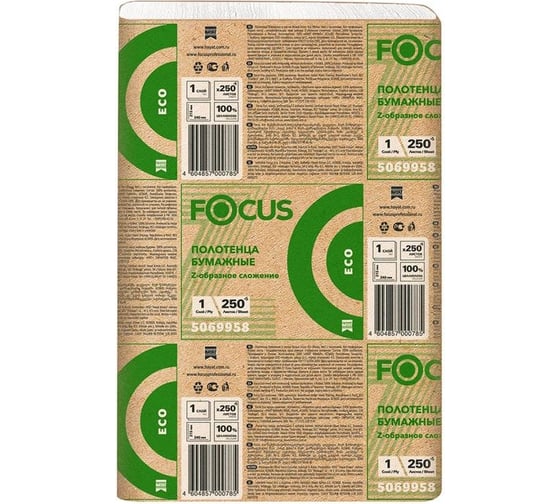 Бумажные полотенца Focus для диспенсера eco, z-сложения, 1 слой, белые, целлюлоза, 250 листов, 12 пачек 5069958 1517287