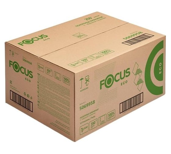 Бумажные полотенца Focus для диспенсера eco, z-сложения, 1 слой, белые, целлюлоза, 250 листов, 12 пачек 5069958 1517287