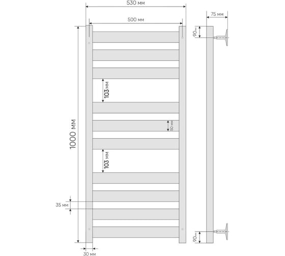 Полотенцесушитель INDIGO Top без полки (в.р.1/2") 100/50 (к-1, полиров.) LTW100-50