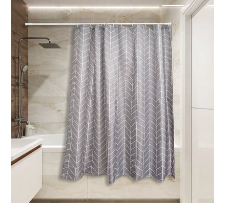 Штора для ванной Сантис тканевая 90 г/кв.м pe-211 серая елочка 180x180 см 020637