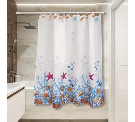 Штора для ванной Сантис тканевая 90 г/кв.м pe-212 морские мотивы 180x180 см 020638