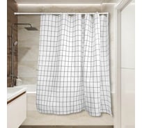 Штора для ванной Сантис тканевая 90 г/кв.м pe-214 белая клетка 180x180 см 021057
