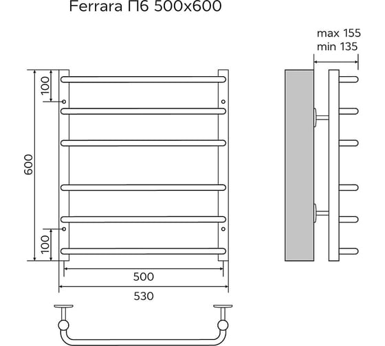 Водяной полотенцесушитель Azario FERRARA 500/600 6 перекладин, 1"-1/2", полированный 00088191