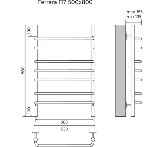 Водяной полотенцесушитель Azario FERRARA 500/800 7 перекладин, 1"-1/2", полированный 00088192