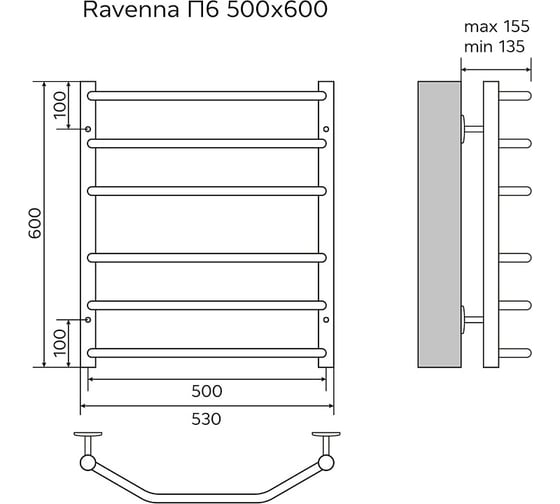 Водяной полотенцесушитель Azario RAVENNA 500/600 6 перекладин, 1"-1/2", полированный 00088186
