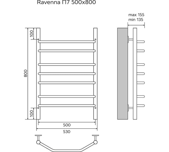 Водяной полотенцесушитель Azario RAVENNA 500/800 7 перекладин, 1"-1/2", полированный 00088188