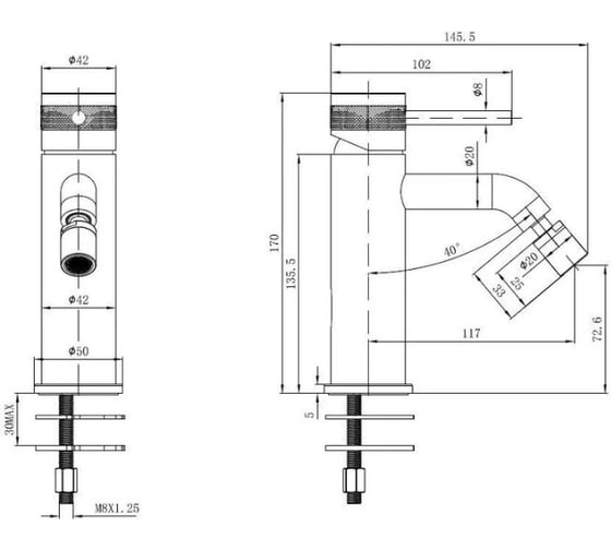 Cмеситель для биде ALLEN BRAU 5.31A04-31 PRIORITY 3.0 излив 122 мм, Kerox, черный матовый (296337)  00296337