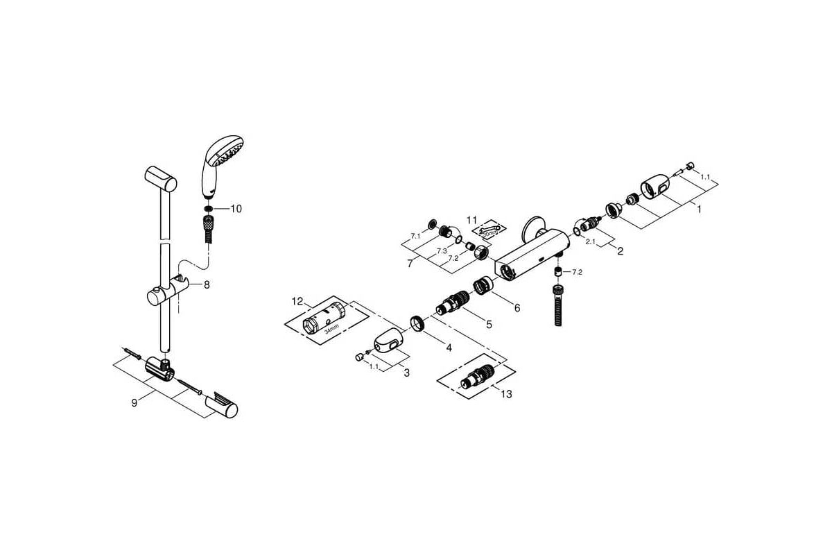 Grohe души как разобрать Термостат для душа Grohe Grohtherm 1000 с душевым гарнитуром, хром 34819004 - вы