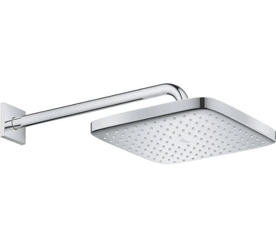 Верхний душ Grohe Tempesta CUBE 250, квадратный низ-хром, верх-белый + душевой кронштейн 380 мм, хром 26687000