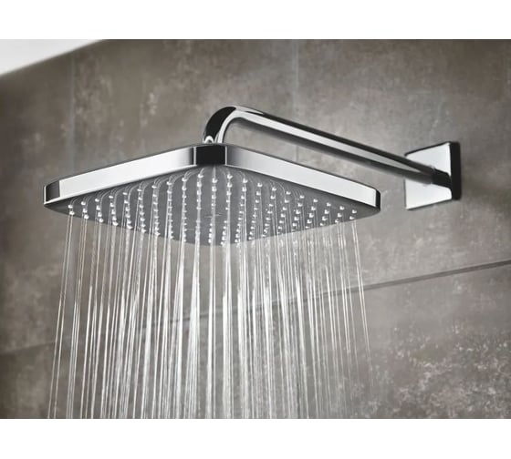 Верхний душ Grohe Tempesta CUBE 250, квадратный низ-хром, верх-белый + душевой кронштейн 380 мм, хром 26687000