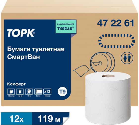 Бумага туалетная TORK Advanced 130 м, система T9, SmartOne, комплект 12 шт., 2-слойная, белая 472261 115493