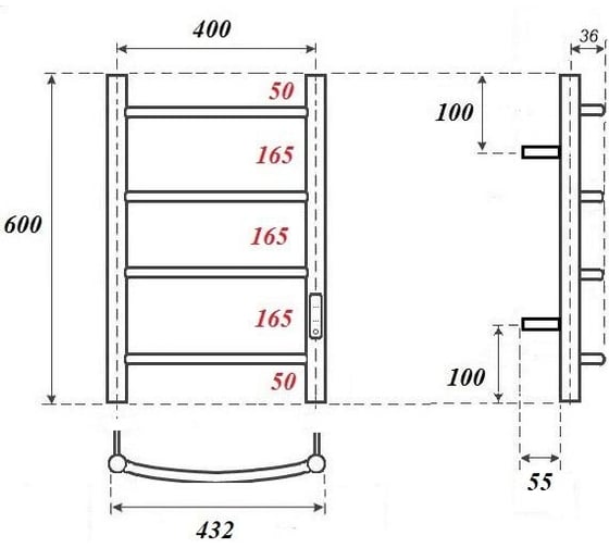 Полотенцесушитель электрический Point Афина П4 400x600 диммер справа, белый PN04846W