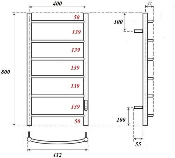Полотенцесушитель электрический Point Афина П6 400x800 диммер справа, белый PN04848W