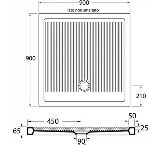 Эмалированный поддон SIMAS H65 90x90 см, белый S 83 bia
