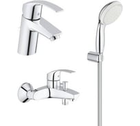 Готовый набор для ванной Grohe Eurosmart New, смесители для ванны, раковины, душевой набор, хром 123582