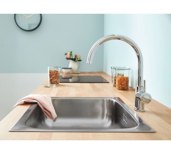 Смеситель для кухонной мойки Grohe BauClassic с высоким C-образным изливом, хром 31234001