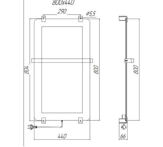 Полотенцесушитель электрический ALLEN BRAU INFINITY, зеркало 800x440мм 8.21001.GL 275617 00275617
