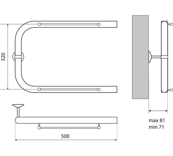 Полотенцесушитель Melodia della vita Moon Shelf 32x50 П-образный без кронштейна MTRMS3250 13419