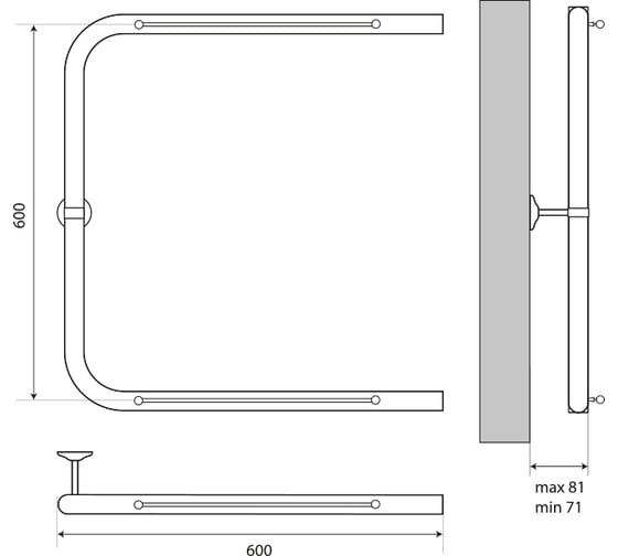 Полотенцесушитель Melodia della vita Moon Shelf 60x60 П-образный без кронштейна MTRMS6060 13426