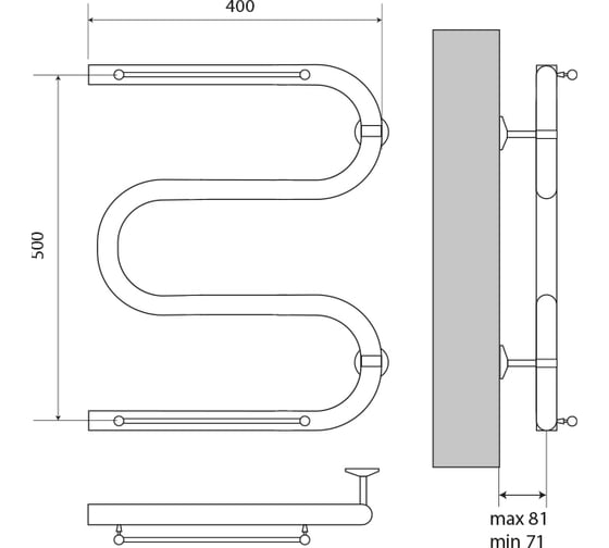 Полотенцесушитель MELODIA Simple Shelf М-образный без кронштейна 50x40x1" с полкой MTRSS5040 13405