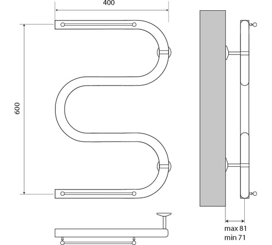 Полотенцесушитель Melodia della vita Simple Shelf М-образный без кронштейна 60x40x1" с полкой MTRSS6040 13407