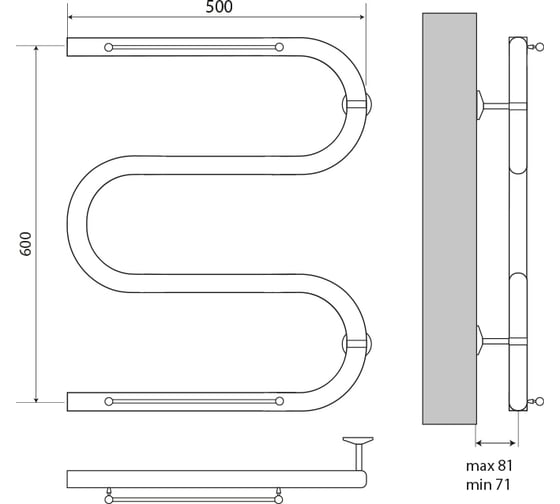 Полотенцесушитель Melodia della vita Simple Shelf М-образный без кронштейна 60x50x1" с полкой MTRSS6050 13409