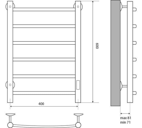 Полотенцесушитель Melodia della vita Classica Electro Ferrum 40x60 П6 cухой ТЭН 87 Вт, встроенный диммер MTRCEF4060bk 12136