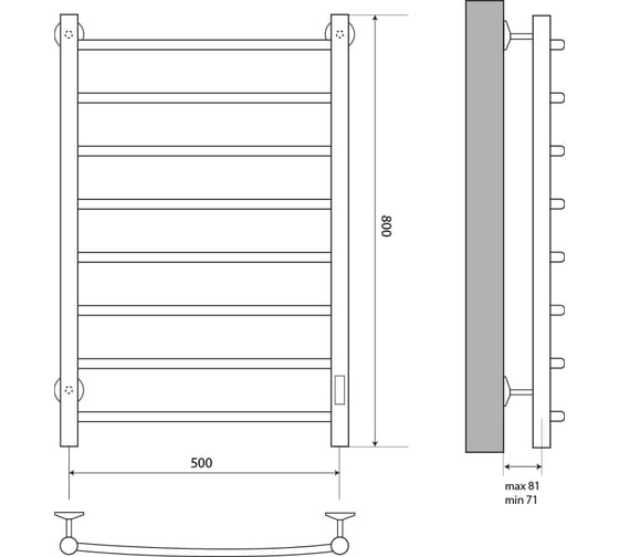Полотенцесушитель Melodia della vita Classica Electro Ferrum 50x80 П8 cухой ТЭН 121 Вт встр.диммер MTRCEF5080bk 12146
