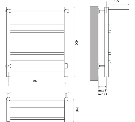 Полотенцесушитель Melodia della vita Shelf Electro Ferrum 50x60 П5 лесенка, cухой ТЭН 93Вт встроенный диммер MTRSEF5060bk 12165