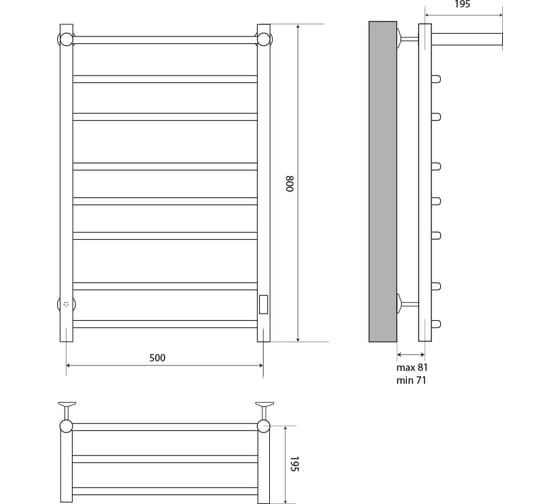 Полотенцесушитель Melodia della vita Shelf Electro Ferrum 50x80 П6_лесенка cухой ТЭН 121 Вт встроенный диммер MTRSEF5080bk 12164