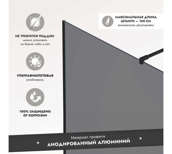 Душевая перегородка Mebelvann Walk In 2000x800 black BEN_602_BL_T_2000х800
