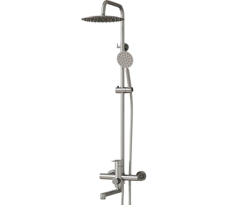 Душевая система MIXLINE "Stainless" смеситель, картридж 35 мм, с изливом + лейка 3 позиции + душевой шланг + тропический душ, нержавеющая сталь mlss32-06 553215