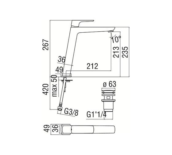 Смеситель для раковины NOBILI высокий VV103128/2BM ACQUAVIVA 00000063698