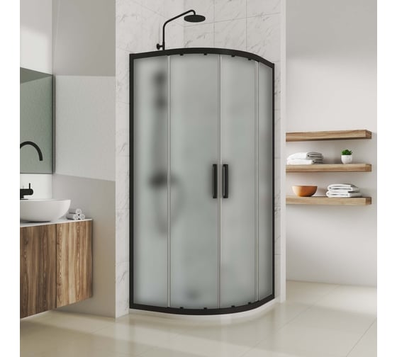 Душевой уголок GuteWetter gwmpkb018r 115x115x200 см, профиль черный матовый, стекло матовое закаленное 6 мм 4698031920495 1