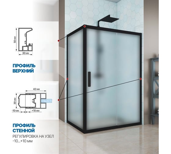 Душевой уголок GuteWetter gwmpkb019r 100x90x200 см, профиль черный матовый, стекло матовое закаленное 6 мм 4698032692698