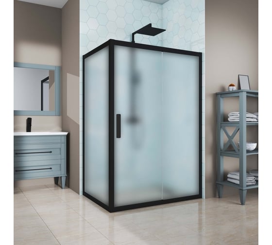 Душевой уголок GuteWetter gwmpkb019r 105x150x200 см, профиль черный матовый, стекло матовое закаленное 6 мм 4698031940592 1