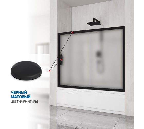 Шторка на ванну GuteWetter gwmpkb019p2 135x150 см, профиль черный матовый, стекло матовое закаленное 6 мм 4698031943715