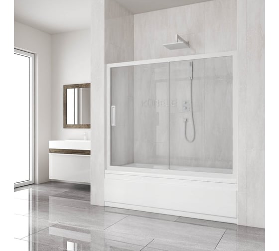 Шторка на ванну GuteWetter gwmpkb019p2 175x150 см, профиль белый матовый, стекло бесцветное закаленное 6 мм 4698031666874 1