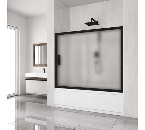 Шторка на ванну GuteWetter gwmpkb019p2 180x150 см, профиль черный матовый, стекло матовое закаленное 6 мм 4698031943807 1