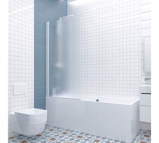 Шторка на ванну GuteWetter gwmpkb020p601n 59x141 см, профиль белый матовый, стекло матовое закаленное 6 мм 4698032451240 1